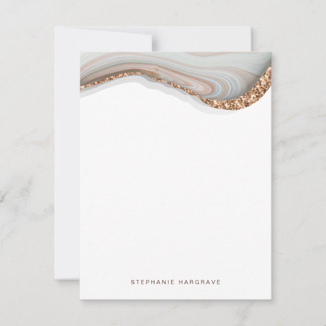 Stone Marble Agate Geode Glitter Note Card (Front)