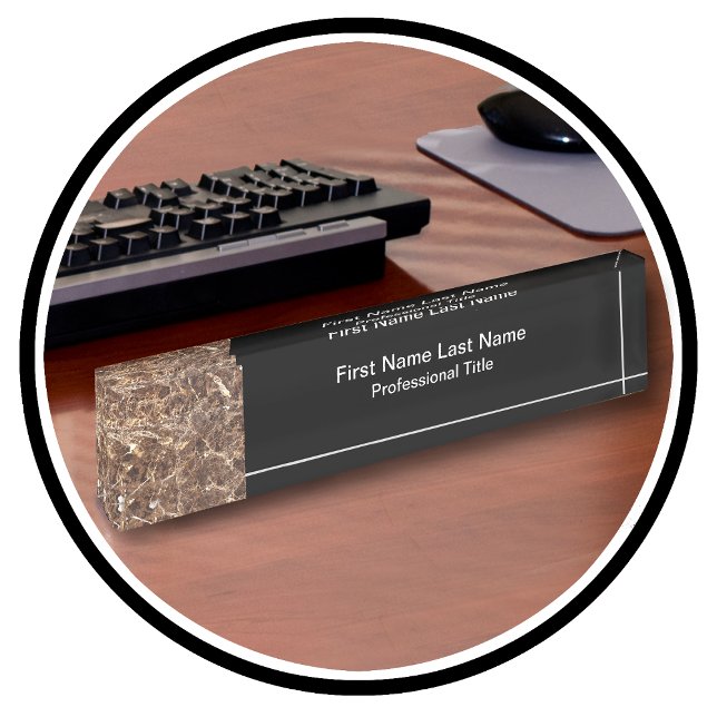 Stone Marble Look Monogram Professional Desk Name Plate (Classy Professional Desk Name Plate)