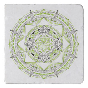 Stone Marble Trivet with Mandala Design Green