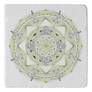 Stone Marble Trivet with Mandala Design Green