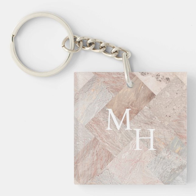 Stone Marbled Initials  Keychain (Front)