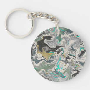 Stone Marbling with Turquoise Veins Acrylic Circle Keychain