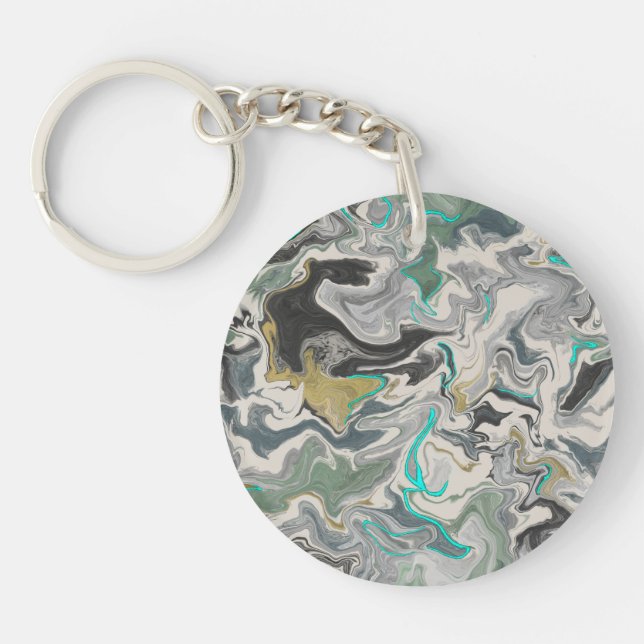 Stone Marbling with Turquoise Veins Acrylic Circle Keychain (Front)