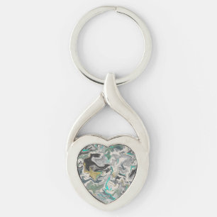 Stone Marbling with Turquoise Veins Heart Keychain