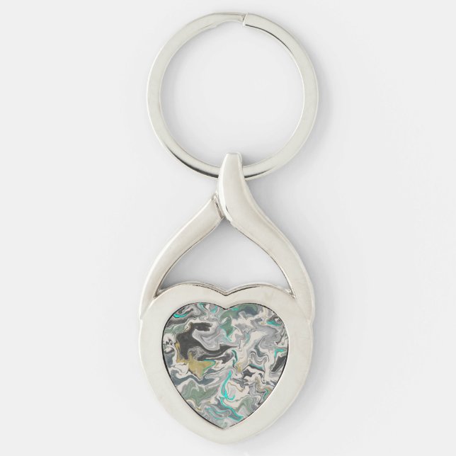 Stone Marbling with Turquoise Veins Heart Keychain (Front)