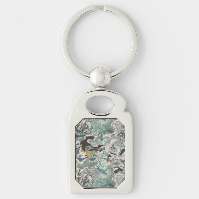 Stone Marbling with Turquoise Veins Rectangle Keychain (Front)