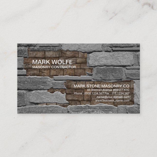 Stone Masonry Brick Laying Construction Business Card (Front)