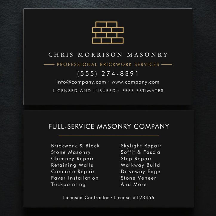 Stone Masonry Brick Mason Contractor Company Business Card
