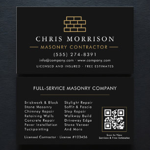 Stone Masonry Brick Mason QR Code Business Card