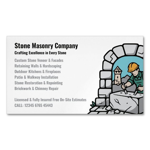 Stone Masonry Company Services Logo Business Card Magnet
