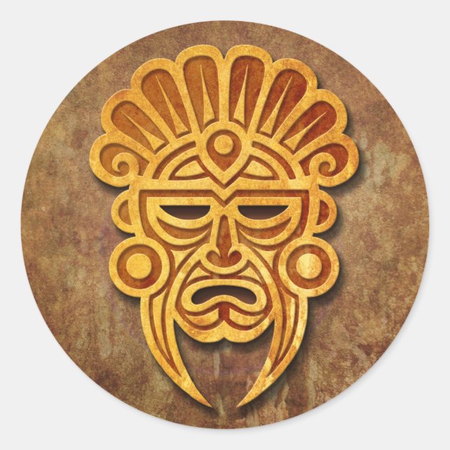 Stone Mayan Mask Classic Round Sticker (Front)