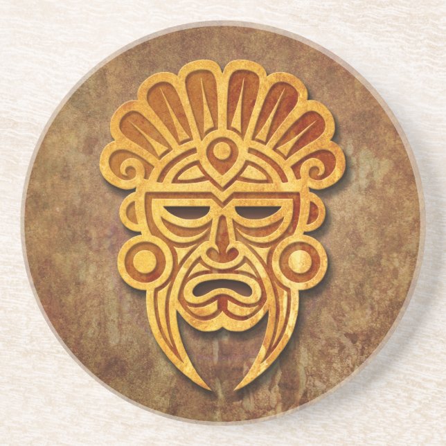 Stone Mayan Mask Sandstone Coaster (Front)