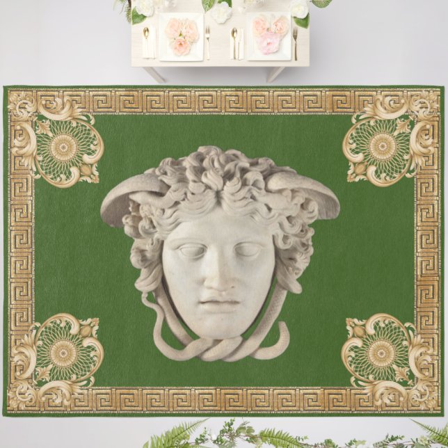 Stone Medusa Greek Key Green, White and Gold Area Outdoor Rug (Insitu (Wedding 2))