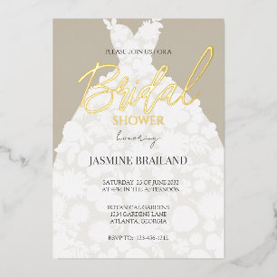 Stone Modern Floral Gown Bridal Shower Gold Foil Invitation