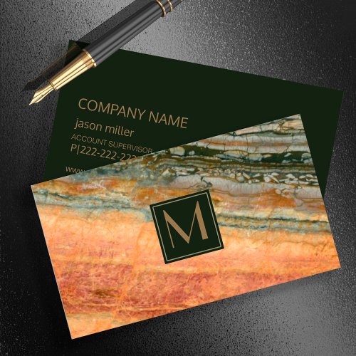 Stone Monogram Marble Orange ID332 Business Card