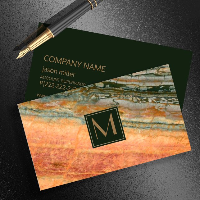 Stone Monogram Marble Orange ID332 Business Card (Creator Uploaded)