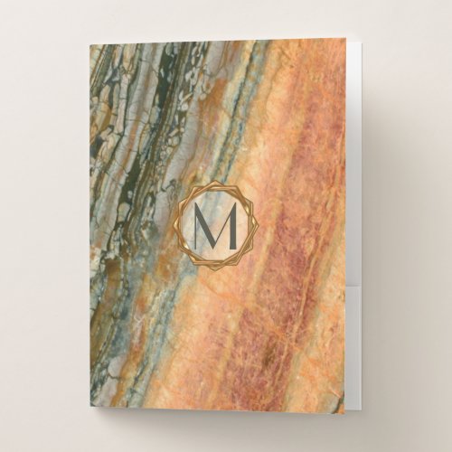 Stone Monogram Marble Orange ID332 Pocket Folder