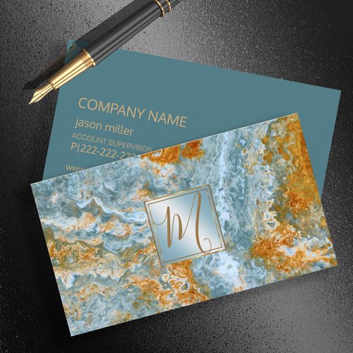 Stone Monogram Onyx Blue ID333 Business Card