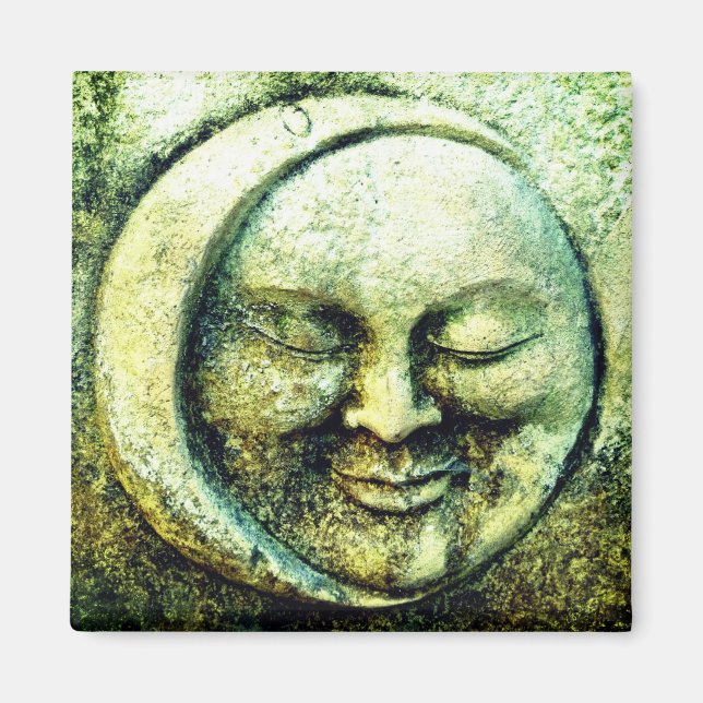 Stone moon and sun face crescent  green gray magnet (Front)