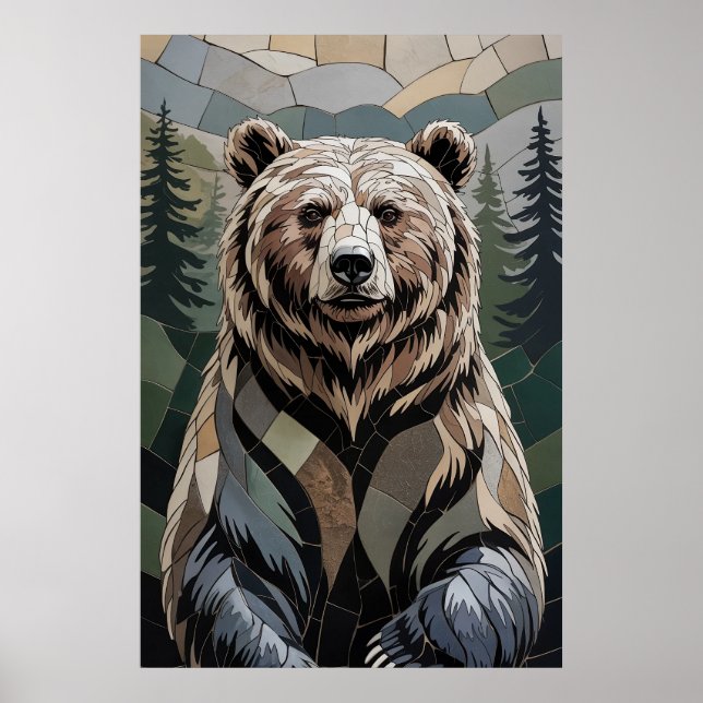 Stone Mosaic Bear Woodland Poster (Front)