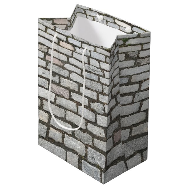 Stone Pathway Gray Cobblestone Street Sidewalk Medium Gift Bag (Front Angled)