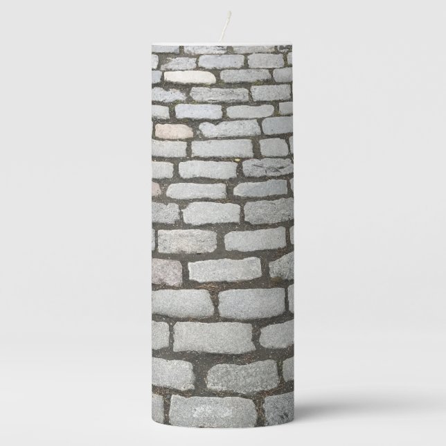Stone Pathway Gray Cobblestone Street Sidewalk Pillar Candle (Front)