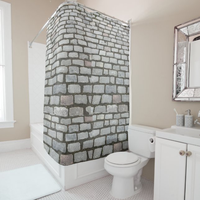 Stone Pathway Gray Cobblestone Street Sidewalk Shower Curtain (In Situ)
