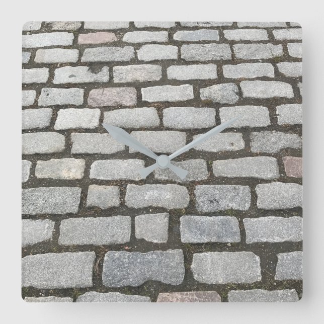 Stone Pathway Gray Cobblestone Street Sidewalk Square Wall Clock (Front)