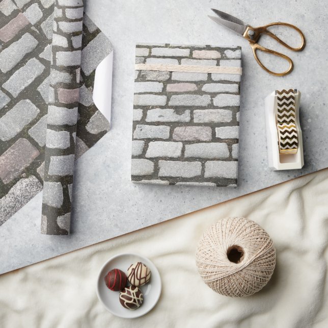 Stone Pathway Gray Cobblestone Street Sidewalk Wrapping Paper (Crafts)