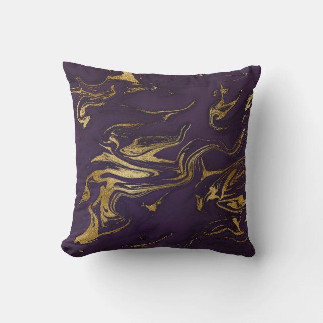 Stone Plum Purple Earth Tones Gold Marble Throw Pillow (Front)