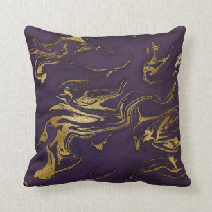Stone Plum Purple Earth Tones Gold Marble Throw Pillow