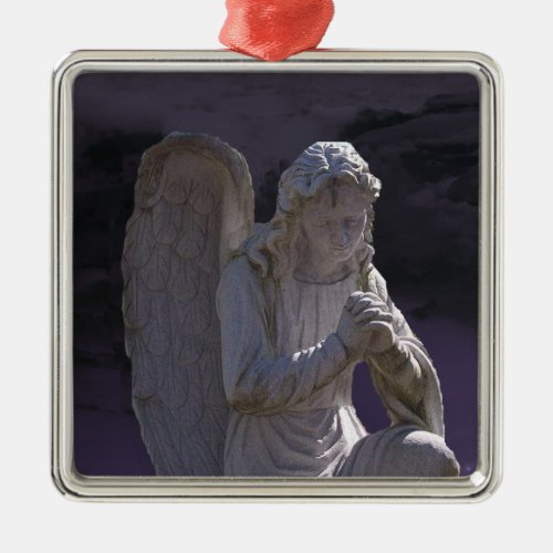 Stone Praying Angel Metal Ornament
