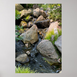 Stone river bed waterfall forest greenery poster