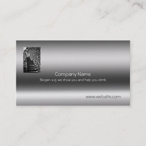 Stone steps of granite leading up _ on metal_look business card