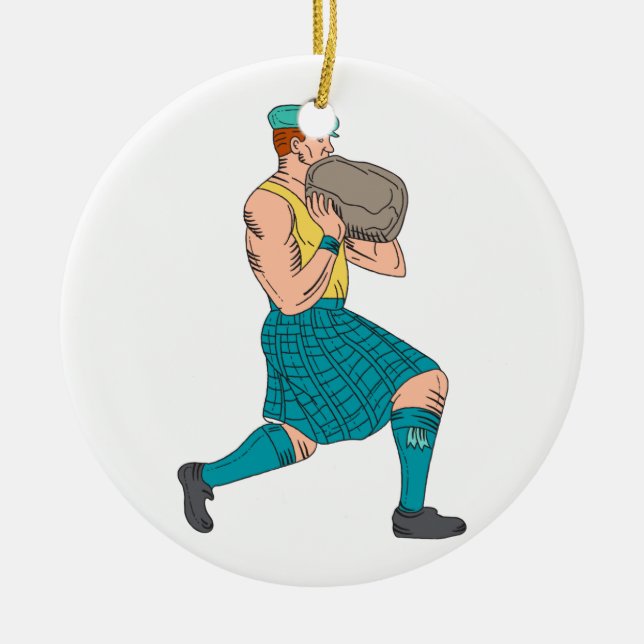 Stone Throw Highland Games Athlete Drawing Ceramic Ornament (Front)