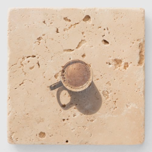 Stone travertine tan coaster w coffee image