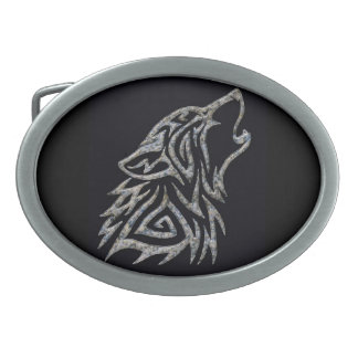 Stone tribal wolf belt buckle