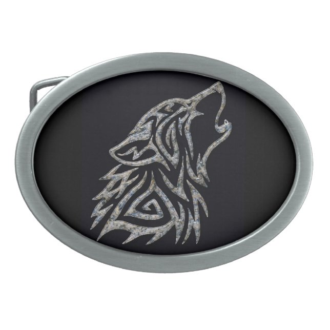 Stone tribal wolf belt buckle (Front)