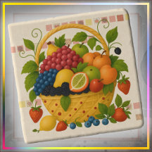 Stone TRIVET - Colorful Overflowing Fruit Basket