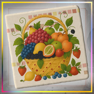 Stone TRIVET - Colorful Overflowing Fruit Basket