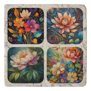 Stone TRIVET - Flower Garden - 4 images/1 Trivet