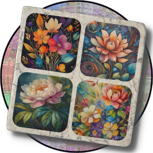 Stone TRIVET - Flower Garden with 4 images