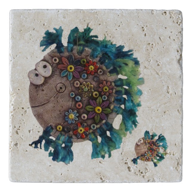 Stone Trivet - Flowerchild Fish (Front)