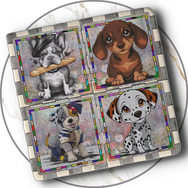 Stone TRIVET - Four Pups on One 6x6 Trivet (Creator Uploaded)