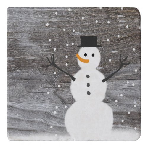 Stone trivet or gift  rustic Christmas snowman