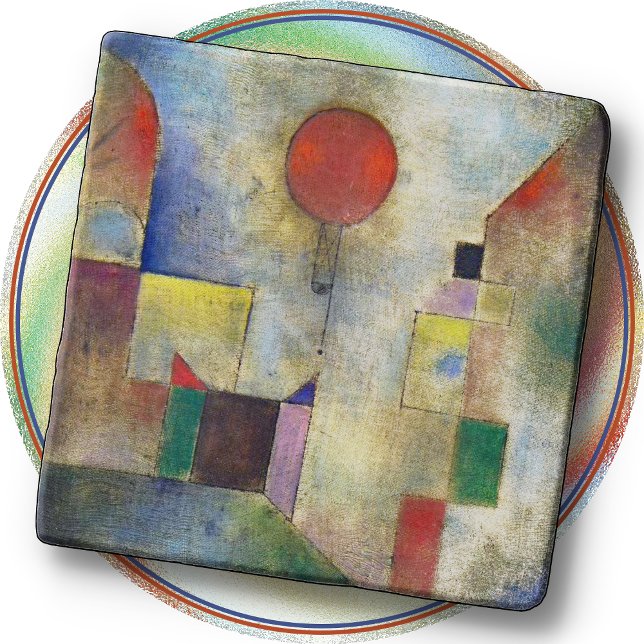 STONE TRIVET - "Red Balloon" - Paul Klee Art Image ("Red Balloon" by Paul Klee, on a marble stone Trivet)