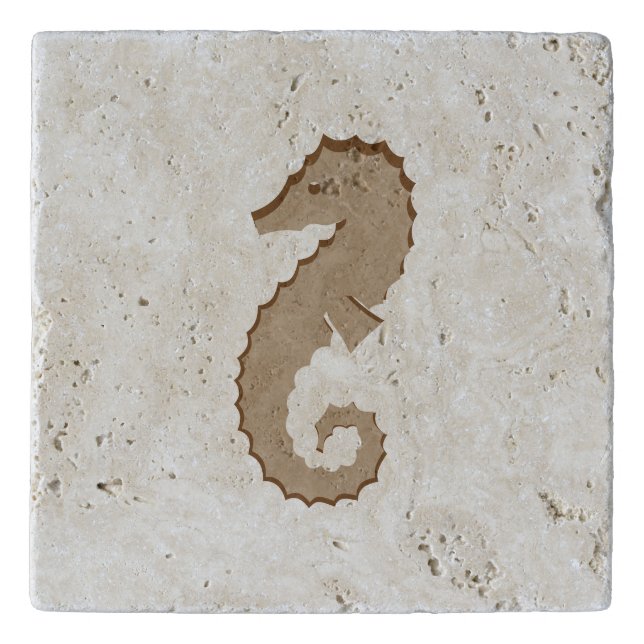 Stone Trivet - Stylized Seahorse Fossil (Front)
