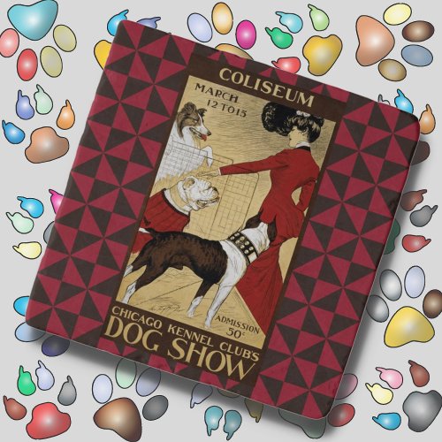 Stone TRIVET _ Vintage Dog Show Poster 1 _ Red