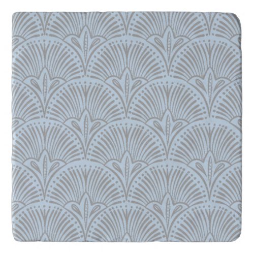 Stone Trivet with Gray  Light Blue Fan Pattern