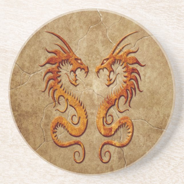 Stone Twin Dragons Sandstone Coaster (Front)